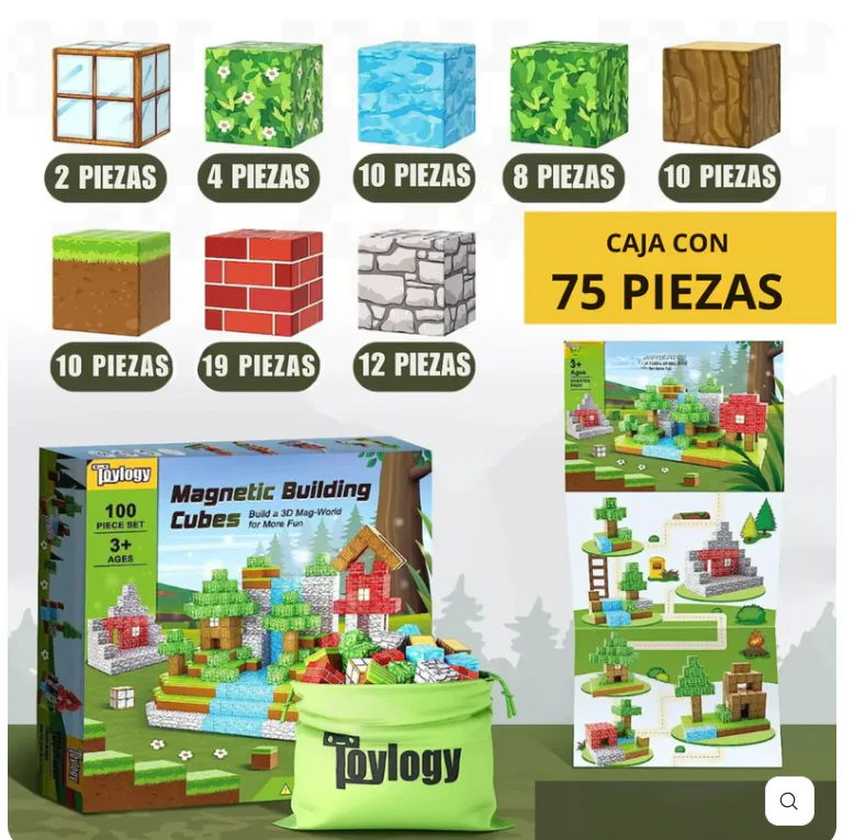 BLOQUES MAGNÉTICOS MINECRAFT® (75 PIEZAS)